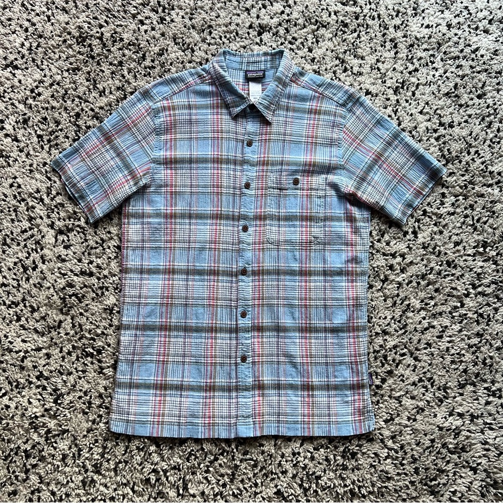 Patagonia Seersucker Shirt Plaid Short Sleeve Lightweight Button Up Men’s Medium